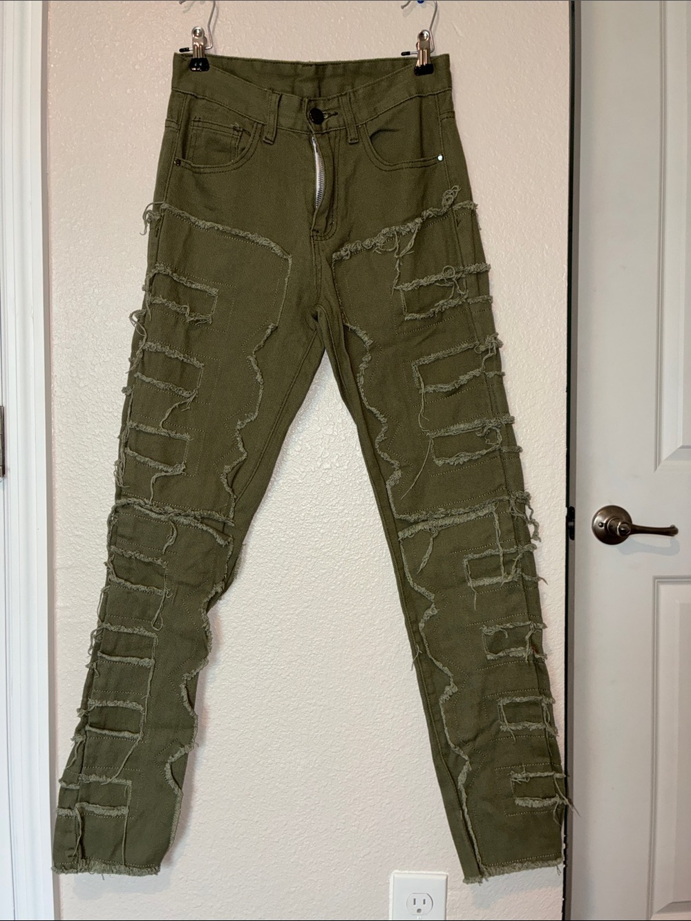 SHEIN Olive Green Ripped Skinny Jeans
